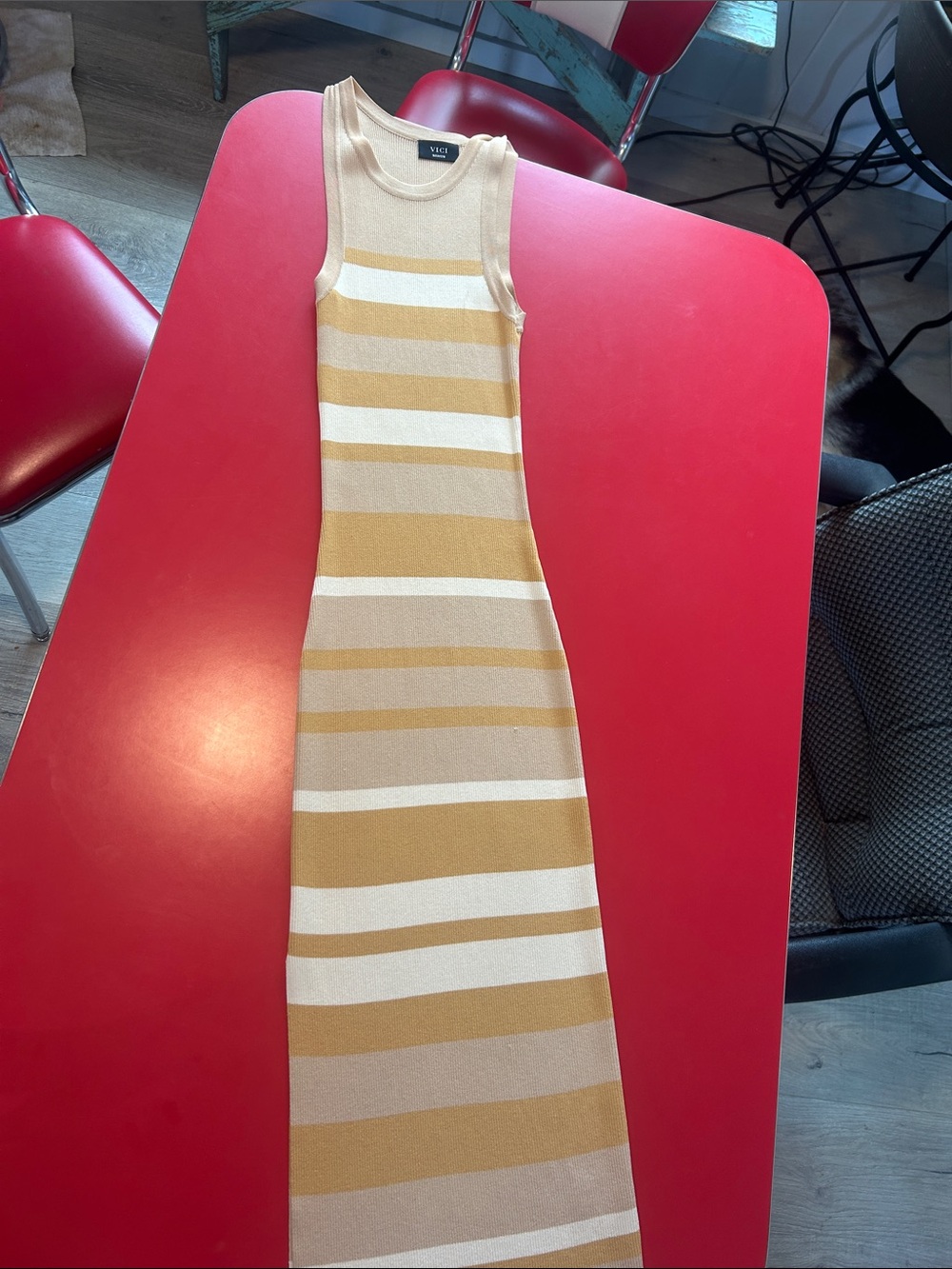 Vici Striped Knit Sleeveless Maxi Dress in Mustard & Cream